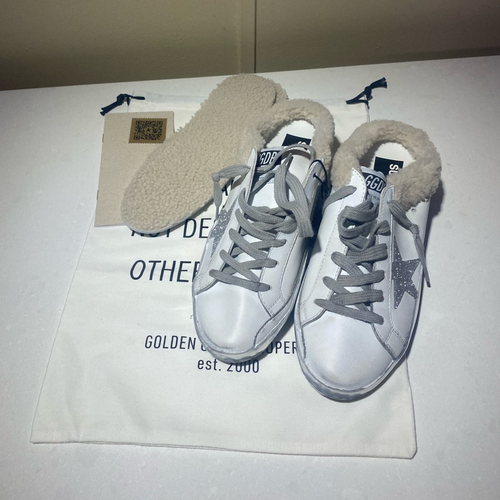 Golden Goose Sabot Slide with Glitter and Shearling!